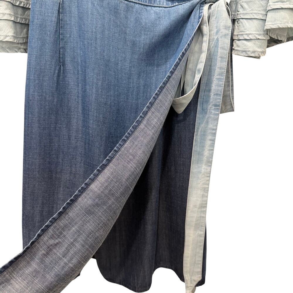Standards & Practices Chambray Wrap Dress Women’s Size Medium Blue Bell Sleeve - Picture 5 of 15